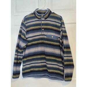 Eddie Bauer Fleece Mens Large Blue Striped Snap Up Sweatshirt Southwest Hiking